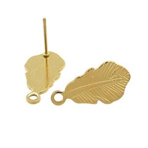 Leaf Stud Earrings Stainless Steel Gold Plated, approx 9-15mm [SSB4660]
