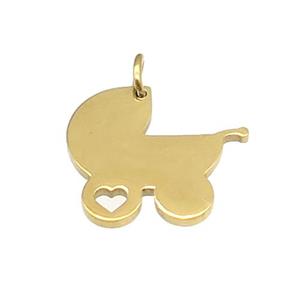 Baby Stroller Charms Stainless Steel Pendant Gold Plated, approx 15-17mm [SSB4666]