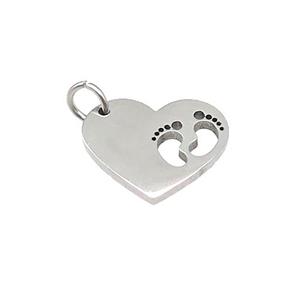 Barefoot Heart Charms Raw Stainless Steel Pendant, approx 12.5-15.5mm [SSB4689]
