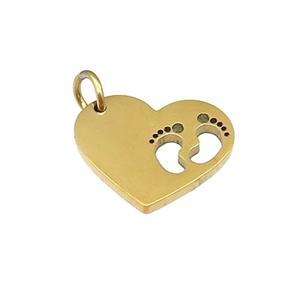 Barefoot Heart Charms Stainless Steel Pendant Gold Plated, approx 12.5-15.5mm [SSB4690]