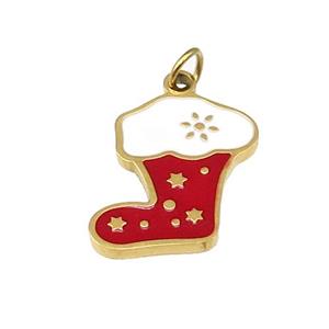 Christmas Stocking Charms Stainless Steel Pendant White Red Enamel Gold Plated, approx 11-15mm [SSB4695]