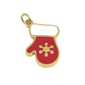 Christmas Mitten Stainless Steel Pendant White Red Enamel Gold Plated, approx 10-15mm [SSB4696]