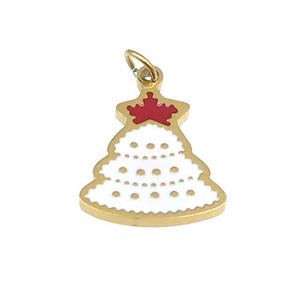Christmas Tree Stainless Steel Pendant Red White Enamel Gold Plated, approx 12-15mm [SSB4698]
