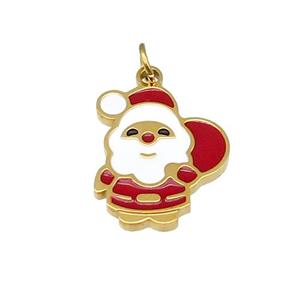Christmas Santa Claus Stainless Steel Pendant Red White Enamel Gold Plated, approx 12-15mm [SSB4700]