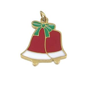 Christmas Bell Charms Stainless Steel Pendant Red Green Enamel Gold Plated, approx 14-15mm [SSB4701]