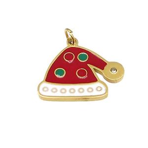 Christmas Hat Charms Stainless Steel Pendant Red White Enamel Gold Plated, approx 12-18mm [SSB4703]