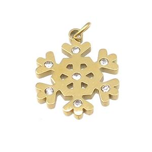 Christmas Snowflake Charms Stainless Steel Pendant Pave Rhinestone Gold Plated, approx 14mm [SSB4705]