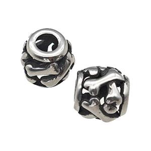 Titanium Steel Barrel Beads Large Hole Hollow Antique Silver, approx 9-10mm, 4mm hole [SSB4711]