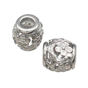 Raw Titanium Steel Barrel Beads Large Hole Flower Hollow, approx 9-10mm, 4mm hole [SSB4712]