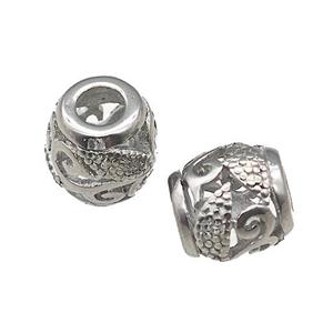 Raw Titanium Steel Barrel Beads Large Hole Hollow, approx 9-10mm, 4mm hole [SSB4714]