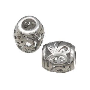 Raw Titanium Steel Barrel Beads Large Hole Hollow, approx 9-10mm, 4mm hole [SSB4716]