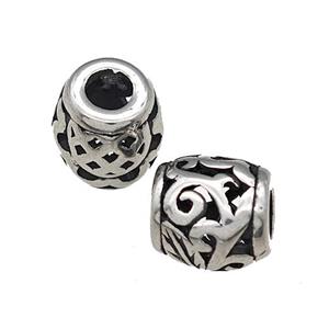 Titanium Steel Barrel Beads Large Hole Hollow Antique Silver, approx 9-10mm, 4mm hole [SSB4717]