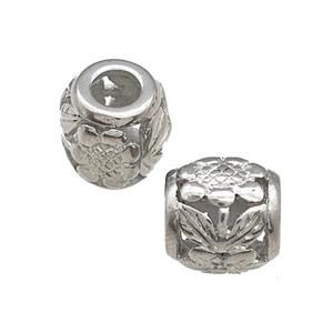 Raw Titanium Steel Barrel Beads Large Hole Flower Hollow, approx 9-10mm, 4mm hole [SSB4718]