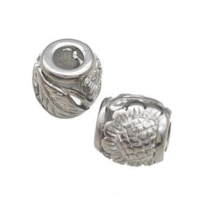 Raw Titanium Steel Barrel Beads Large Hole Sunflower Hollow, approx 9-10mm, 4mm hole [SSB4720]