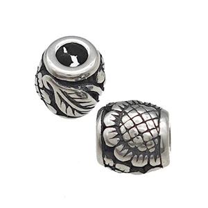 Titanium Steel Barrel Beads Large Hole Sunflower Hollow Antique Silver, approx 9-10mm, 4mm hole [SSB4721]