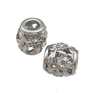 Raw Titanium Steel Barrel Beads Large Hole Flower Hollow, approx 9-10mm, 4mm hole [SSB4726]