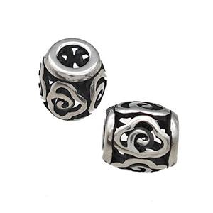 Titanium Steel Barrel Beads Large Hole Hollow Antique Silver, approx 9-10mm, 4mm hole [SSB4731]