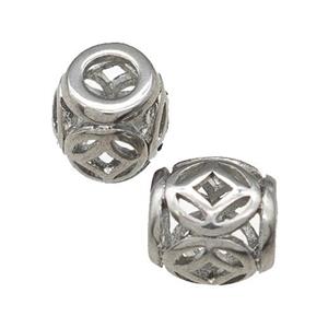 Raw Titanium Steel Barrel Beads Large Hole Hollow, approx 9-10mm, 4mm hole [SSB4732]