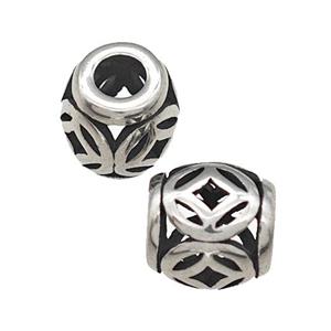 Titanium Steel Barrel Beads Large Hole Hollow Antique Silver, approx 9-10mm, 4mm hole [SSB4733]