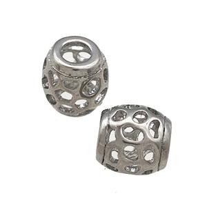 Raw Titanium Steel Barrel Beads Large Hole Hollow, approx 9-10mm, 4mm hole [SSB4734]