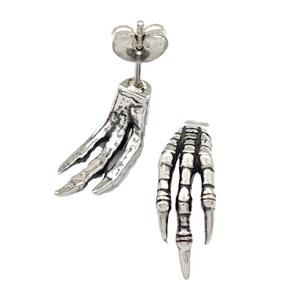 Stainless Steel Stud Earrings Skeleton Hand Antique Silver, approx 7-17mm [SSB4752]
