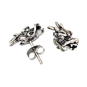 Stainless Steel Stud Earrings Pave Rhinestone Dragon Head Antique Silver, approx 6-14mm [SSB4758]