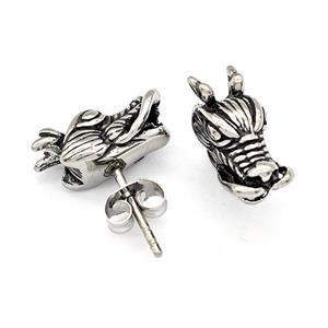 Stainless Steel Stud Earrings Dragon Head Antique Silver, approx 7-15mm [SSB4760]