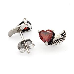 Stainless Steel Angel Wings Stud Earrings Pave Rhinestone Antique Silver, approx 6-11mm [SSB4763]