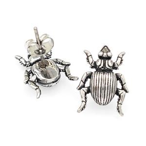 Stainless Steel Beetle Stud Earrings Antique Silver, approx 12-16mm [SSB4765]