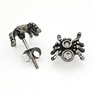 Stainless Steel Spider Stud Earrings Pave Rhinestone Antique Silver, approx 11mm [SSB4772]