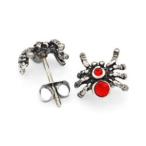 Stainless Steel Spider Stud Earrings Pave Rhinestone Antique Silver, approx 11mm [SSB4774]