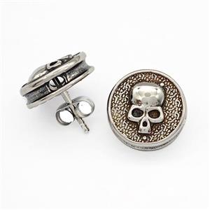 Stainless Steel Stud Earrings Antique Silver, approx 13mm [SSB4789]