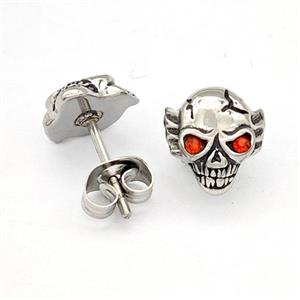 Stainless Steel Skull Stud Earrings Pave Rhinestone Antique Silver, approx 8-12mm [SSB4800]
