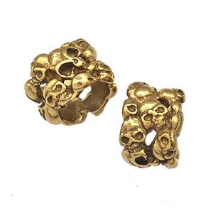 Stainless Steel Skull Beads Large Hole Antique Gold, approx 8.5-12.5mm, 8mm hole [SSB4808]