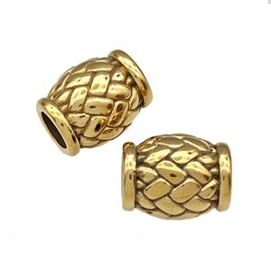 Stainless Steel Barrel Beads Large Hole Gold Plated, approx 11-14mm, 6mm hole [SSB4810]