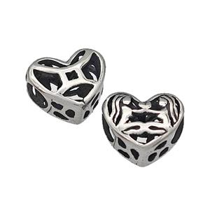 316 Stainless Steel Heart Beads Zodiac Gemini Large Hole Hollow Antique Silver, approx 12mm, 4mm hole [SSB4814]
