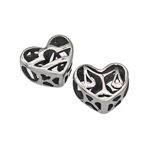 316 Stainless Steel Heart Beads Zodiac Libra Large Hole Hollow Antique Silver, approx 12mm, 4mm hole [SSB4818]