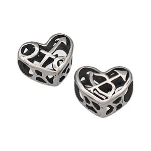 316 Stainless Steel Heart Beads Zodiac Sagittarius Large Hole Hollow Antique Silver, approx 12mm, 4mm hole [SSB4820]