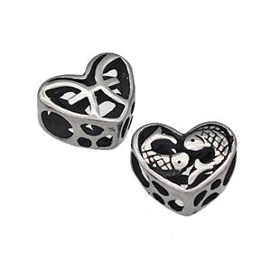 316 Stainless Steel Heart Beads Zodiac Pisces Large Hole Hollow Antique Silver, approx 12mm, 4mm hole [SSB4823]