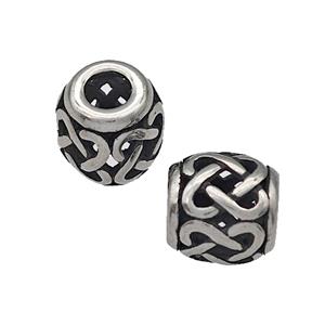 316 Stainless Steel Barrel Beads Hollow Large Hole Antique silver, approx 12mm, 4mm hole [SSB4824]