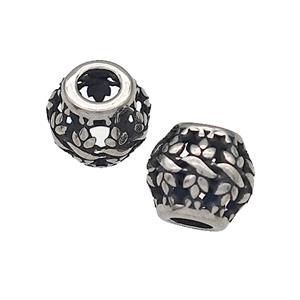 316 Stainless Steel Barrel Beads Flower Hollow Large Hole Antique silver, approx 12mm, 4mm hole [SSB4825]