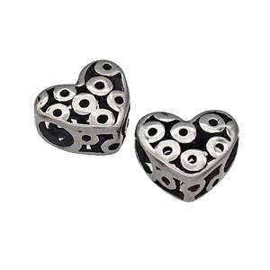 316 Stainless Steel Heart Beads Hollow Large Hole Antique Silver, approx 12mm, 4mm hole [SSB4826]
