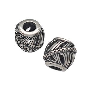 316 Stainless Steel Barrel Beads Hollow Large Hole Antique silver, approx 9-10mm, 4mm hole [SSB4829]