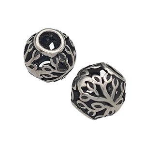 316 Stainless Steel Barrel Beads Tree Hollow Large Hole Antique silver, approx 9-10mm, 4mm hole [SSB4831]