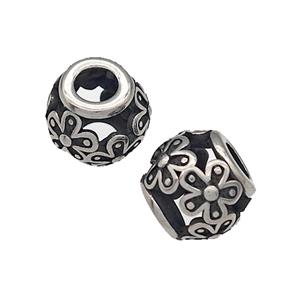 316 Stainless Steel Barrel Beads Flower Hollow Large Hole Antique silver, approx 9-10mm, 4mm hole [SSB4832]