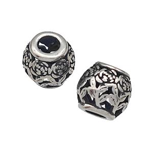 316 Stainless Steel Barrel Beads Flower Hollow Large Hole Antique silver, approx 9-10mm, 4mm hole [SSB4833]