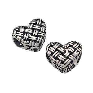 316 Stainless Steel Heart Beads Hollow Large Hole Antique Silver, approx 12mm, 4mm hole [SSB4834]