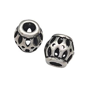 316 Stainless Steel Barrel Beads Hollow Large Hole Antique silver, approx 9-10mm, 4mm hole [SSB4836]