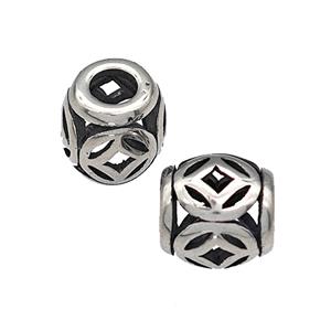 316 Stainless Steel Barrel Beads Hollow Large Hole Antique silver, approx 9-10mm, 4mm hole [SSB4837]