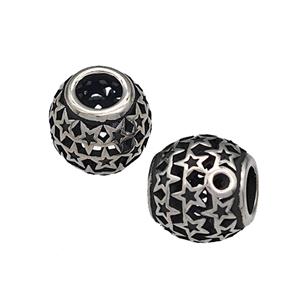 316 Stainless Steel Barrel Beads Hollow Large Hole Antique silver, approx 9-10mm, 4mm hole [SSB4840]